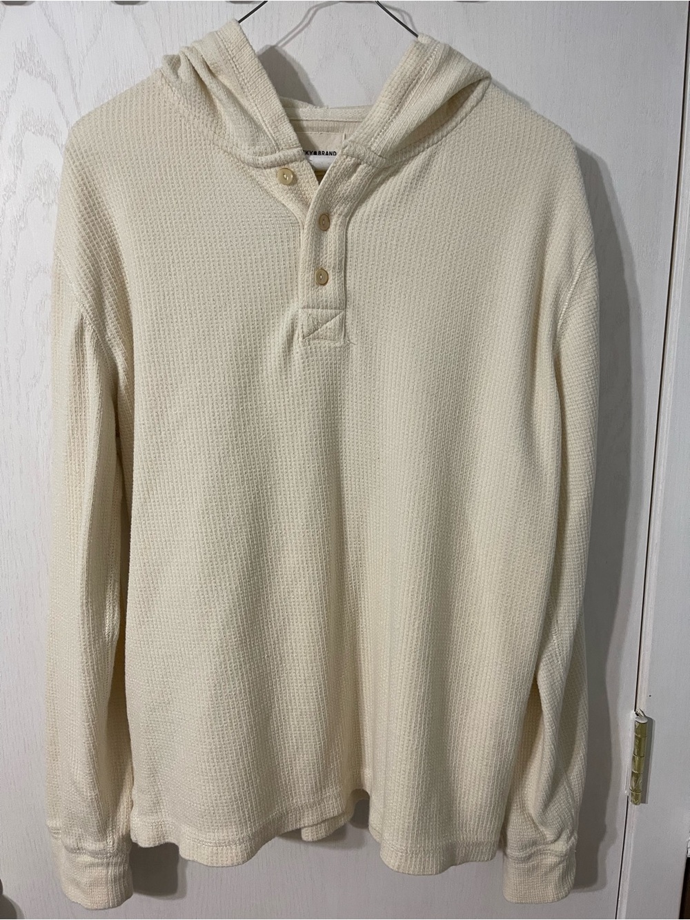 Men's Cream Waffle-Knit Hooded Sweater